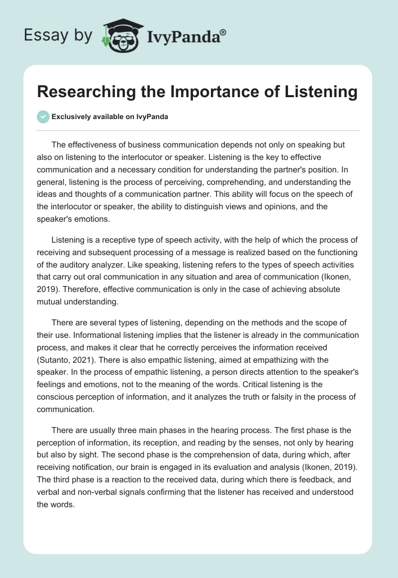 Researching the Importance of Listening. Page 1