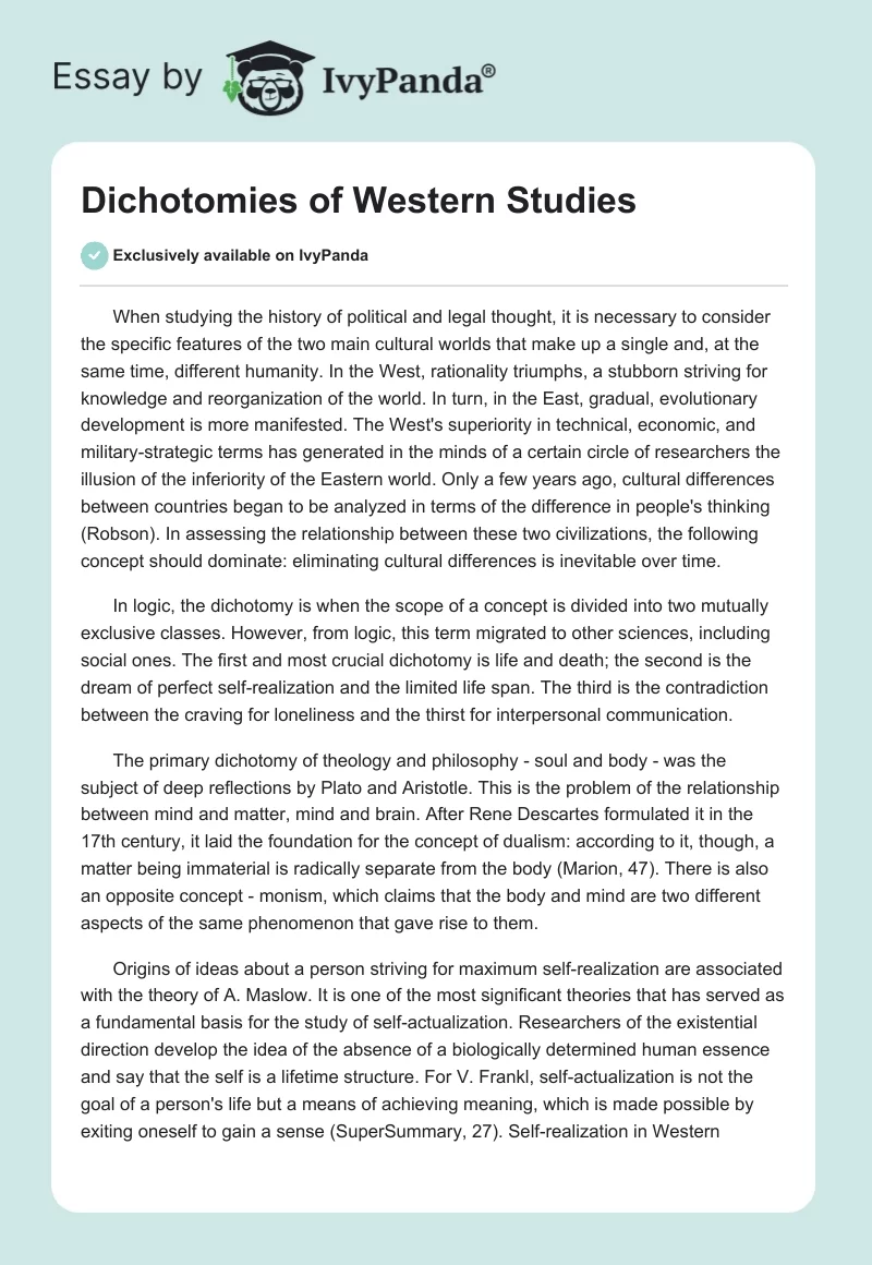 Dichotomies of Western Studies. Page 1