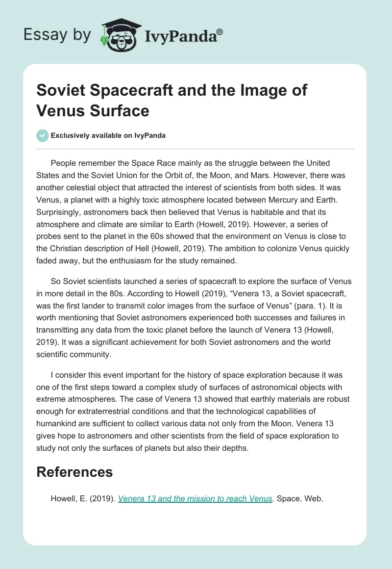 Soviet Spacecraft and the Image of Venus Surface. Page 1