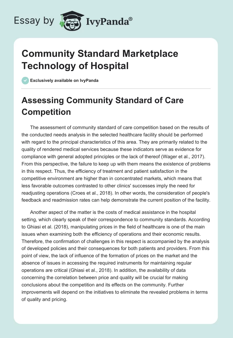 Community Standard Marketplace Technology of Hospital. Page 1