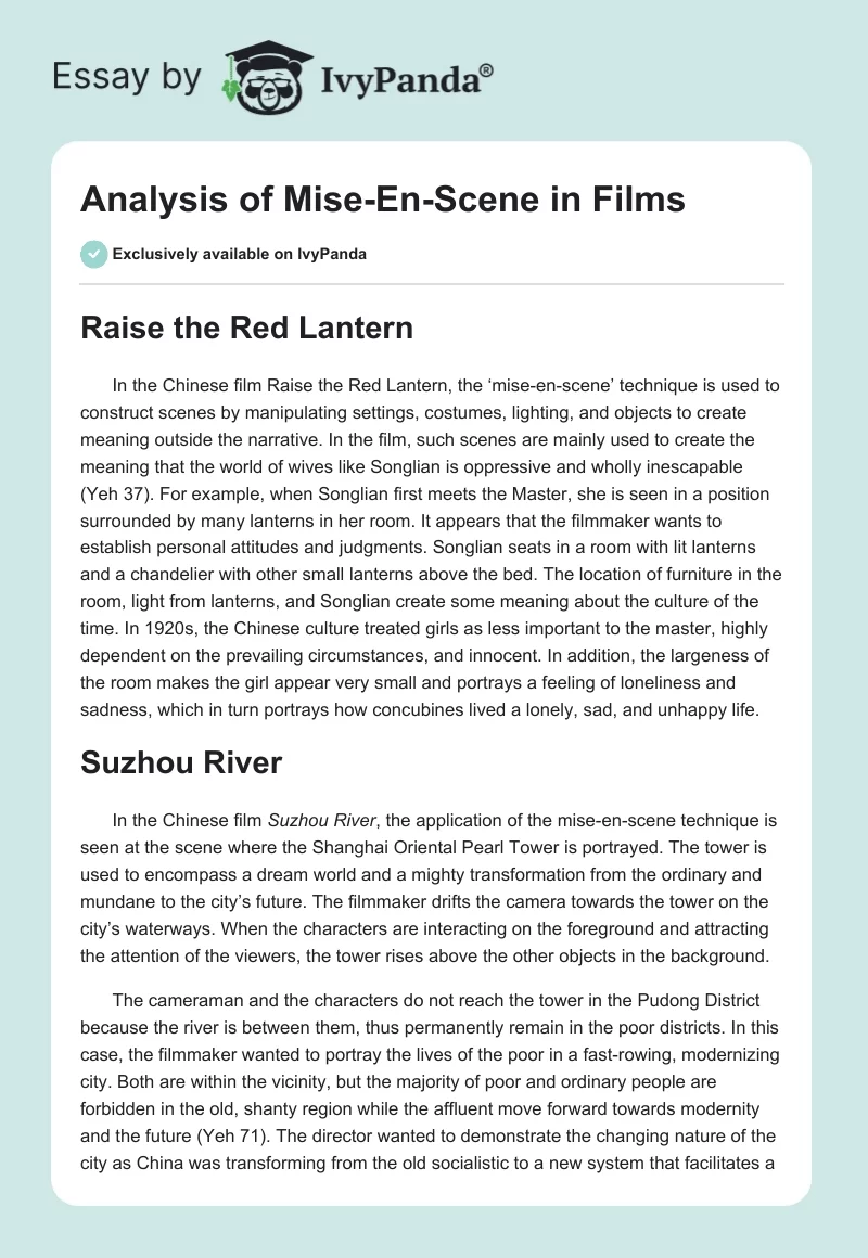 Analysis of Mise-En-Scene in Films. Page 1