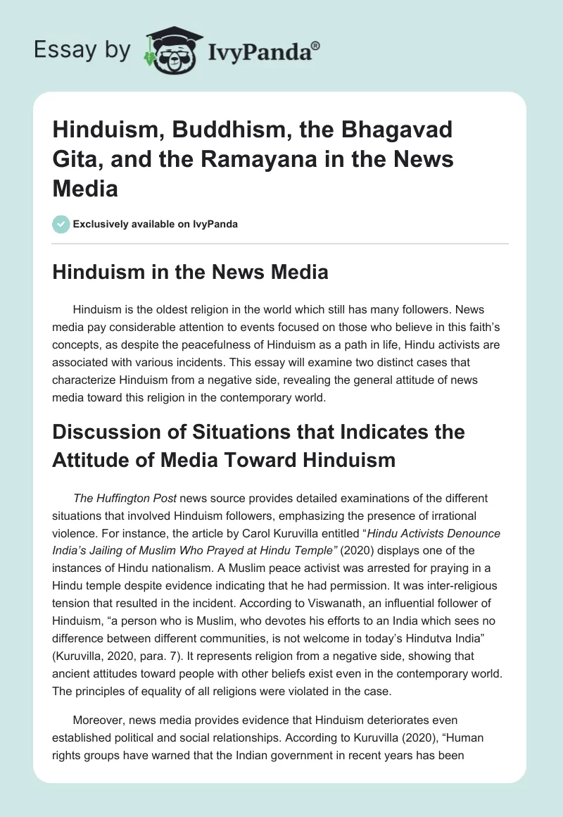 Hinduism, Buddhism, the Bhagavad Gita, and the Ramayana in the News Media. Page 1