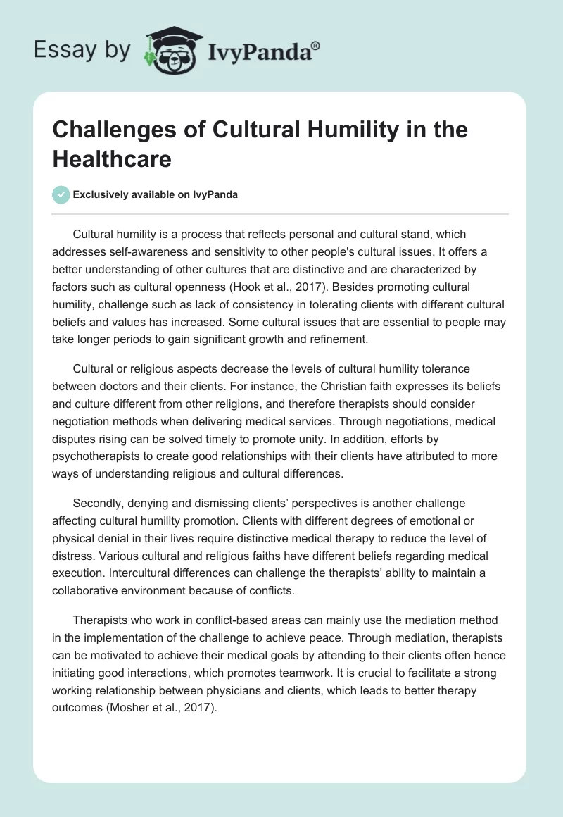 Challenges of Cultural Humility in the Healthcare. Page 1