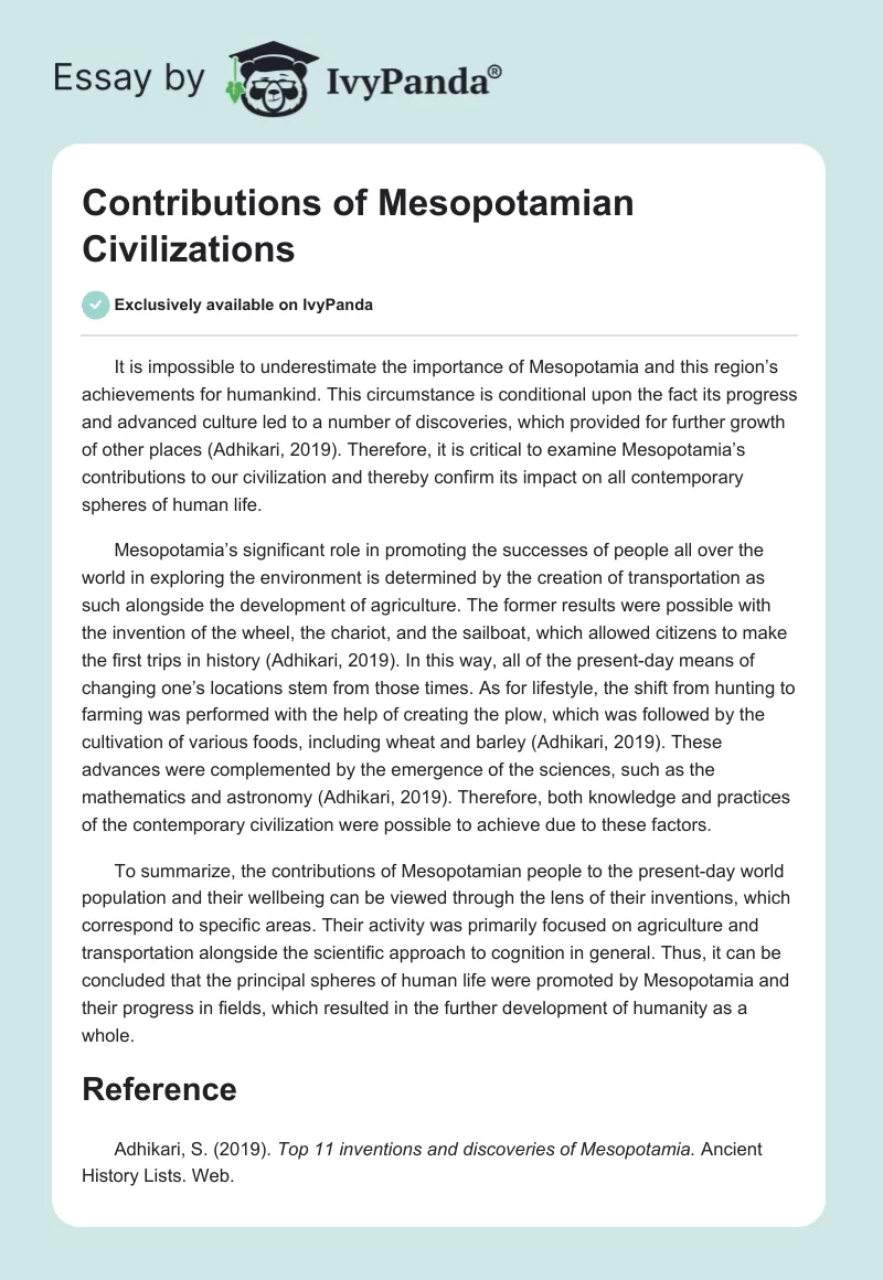 Contributions of Mesopotamian Civilizations. Page 1