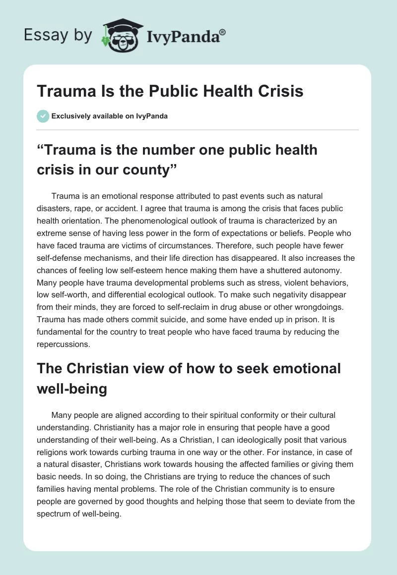 Trauma Is the Public Health Crisis. Page 1