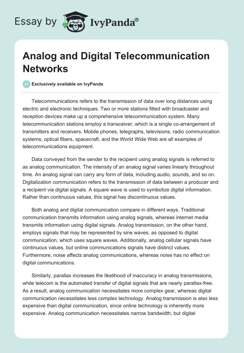Analog and Digital Telecommunication Networks. Page 1