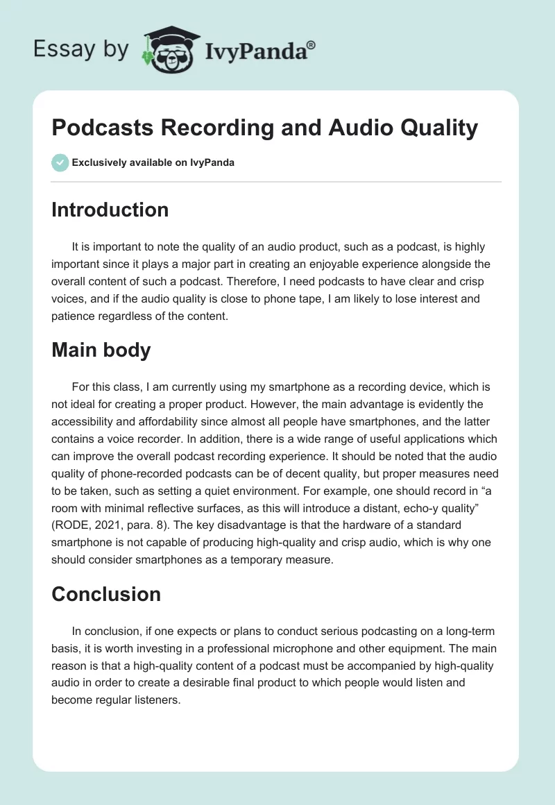 Podcasts Recording and Audio Quality. Page 1