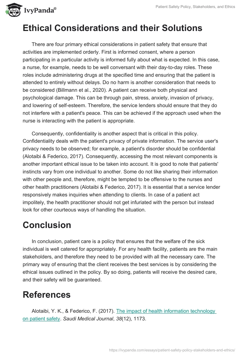 Patient Safety Policy, Stakeholders, and Ethics. Page 2