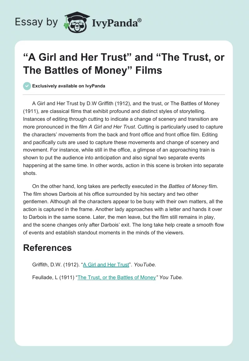 “A Girl and Her Trust” and “The Trust, or The Battles of Money” Films. Page 1
