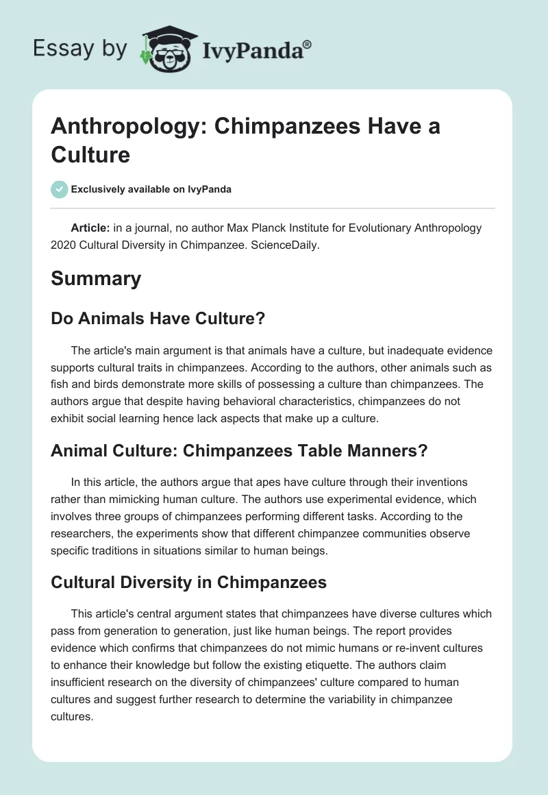Anthropology: Chimpanzees Have a Culture. Page 1
