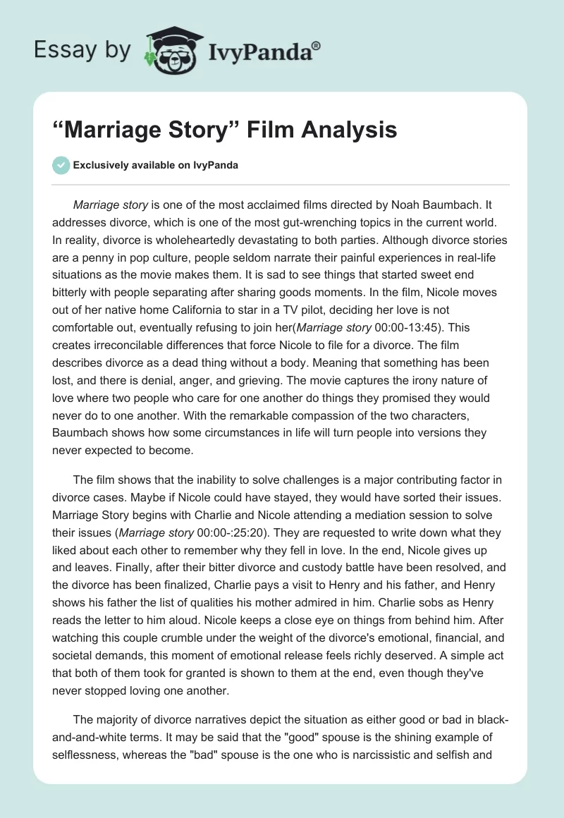 “Marriage Story” Film Analysis. Page 1