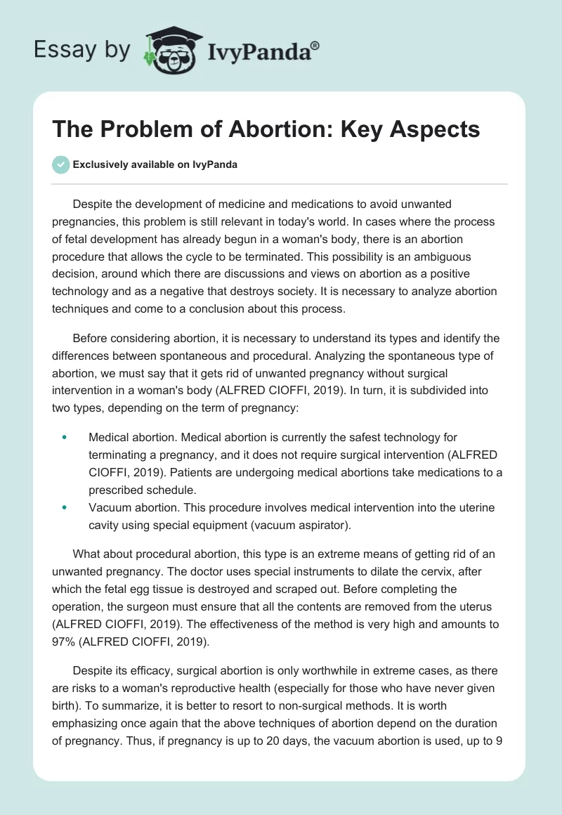 The Problem of Abortion: Key Aspects. Page 1