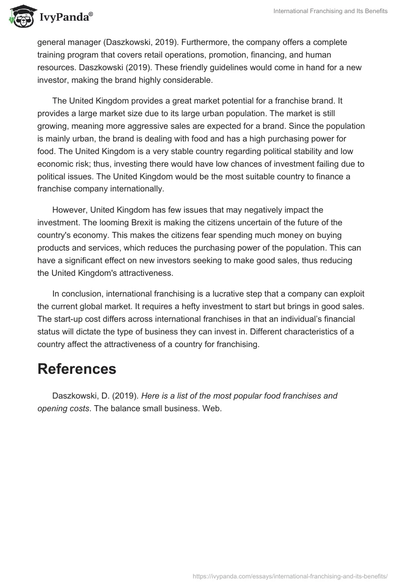 International Franchising and Its Benefits. Page 2