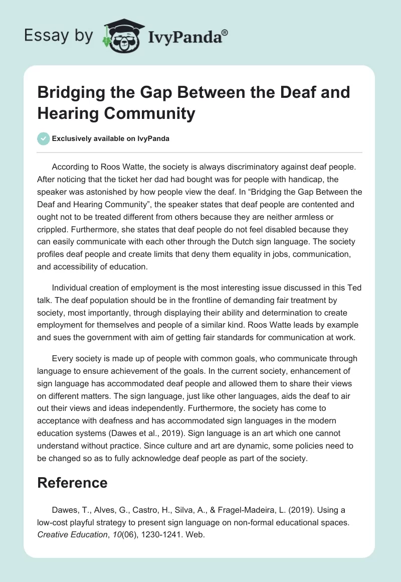 Bridging the Gap Between the Deaf and Hearing Community. Page 1