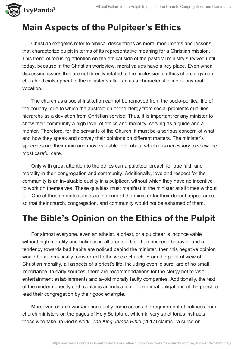Ethical Failure in the Pulpit: Impact on the Church, Congregation, and Community. Page 2