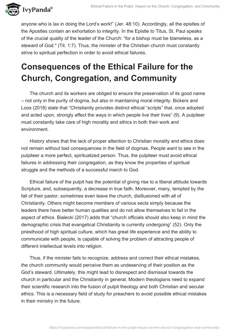Ethical Failure in the Pulpit: Impact on the Church, Congregation, and Community. Page 3
