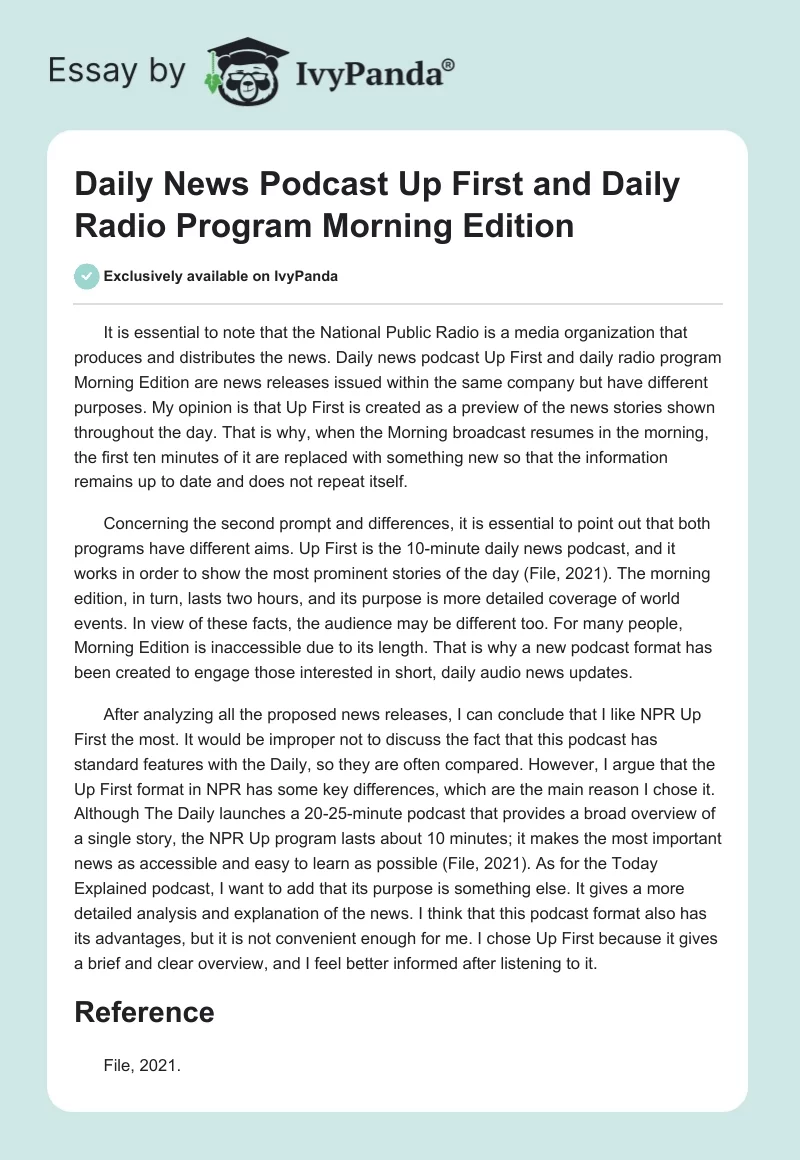 Daily News Podcast Up First and Daily Radio Program Morning Edition. Page 1