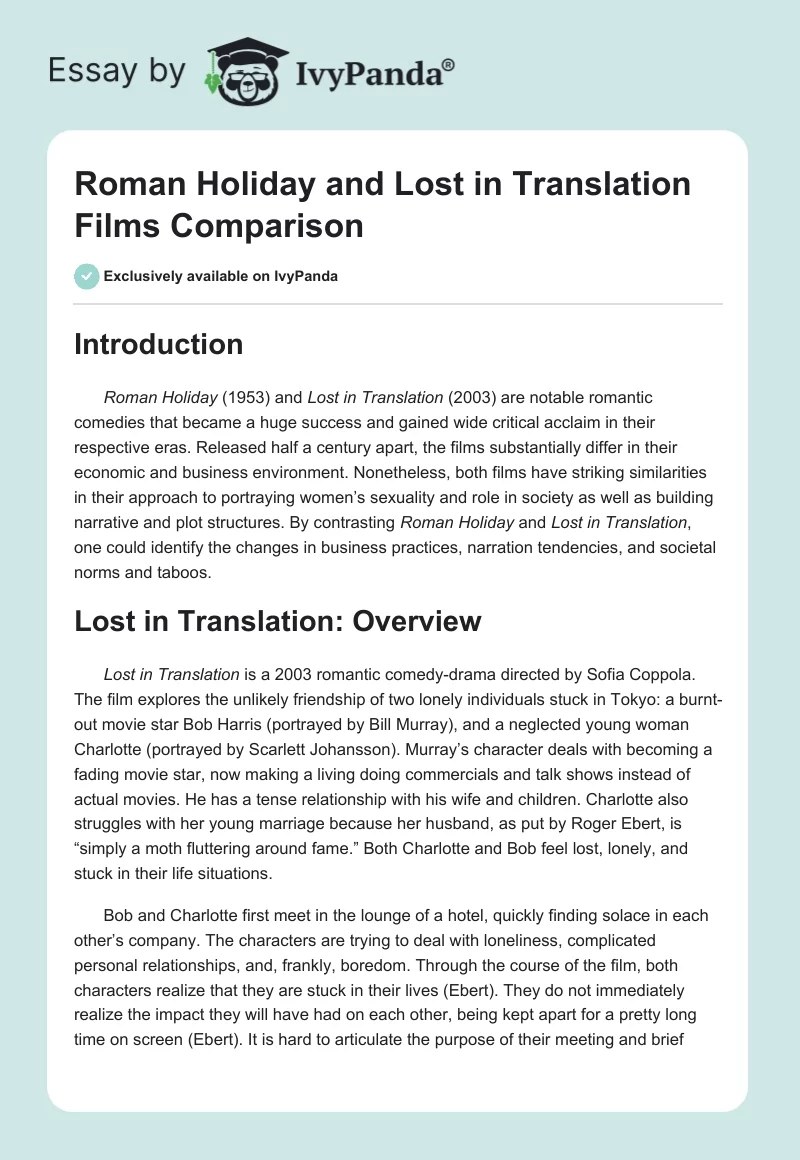 Roman Holiday and Lost in Translation Films Comparison. Page 1