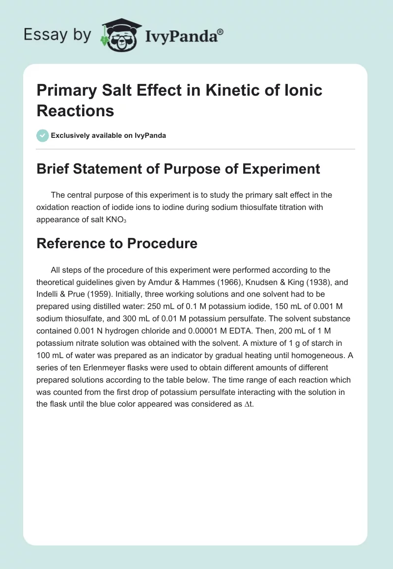 Primary Salt Effect in Kinetic of Ionic Reactions. Page 1