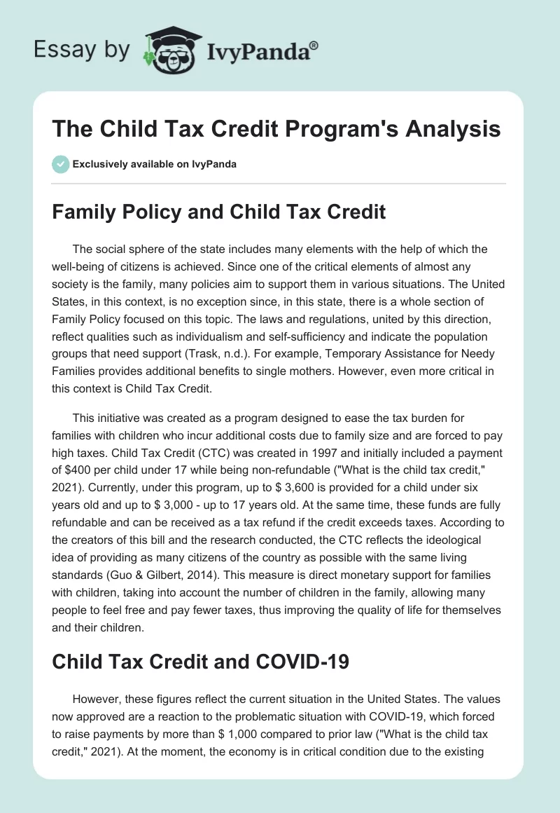 The Child Tax Credit Program's Analysis. Page 1