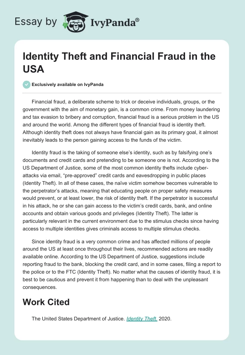 Identity Theft and Financial Fraud in the USA. Page 1