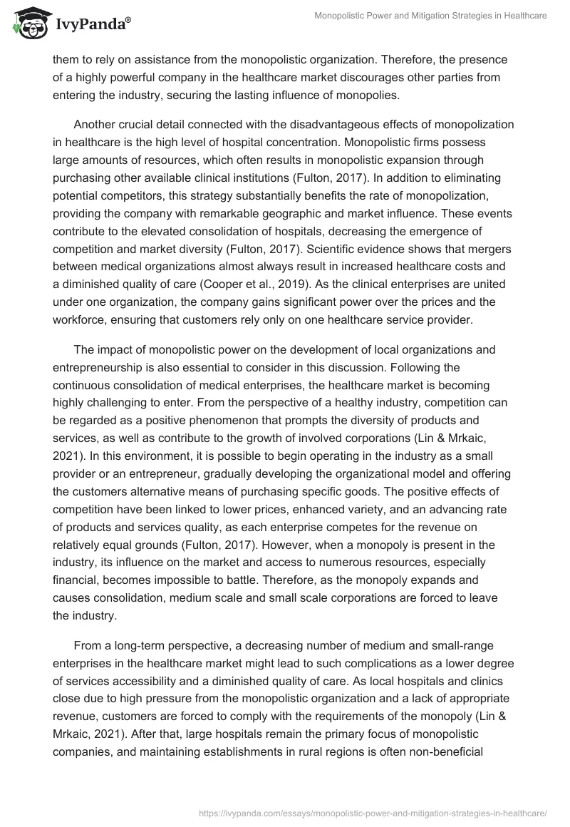 Monopolistic Power and Mitigation Strategies in Healthcare. Page 2