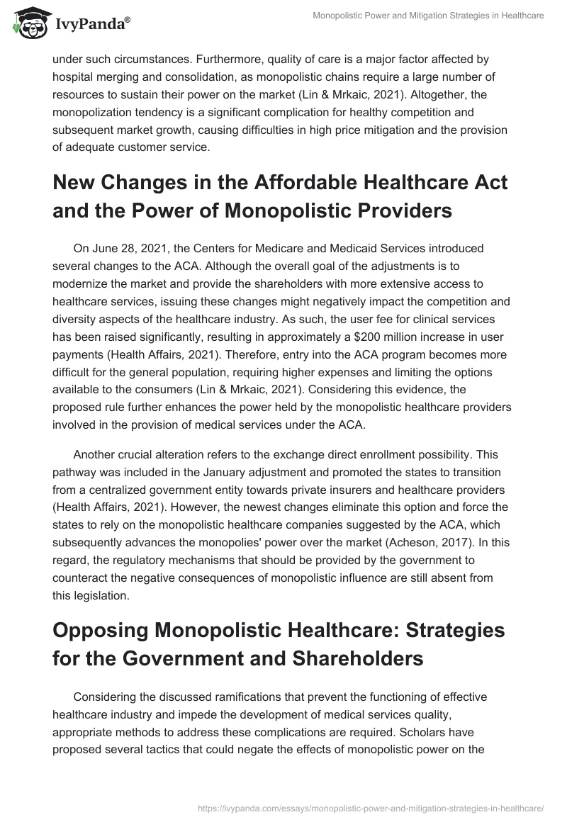 Monopolistic Power and Mitigation Strategies in Healthcare. Page 3