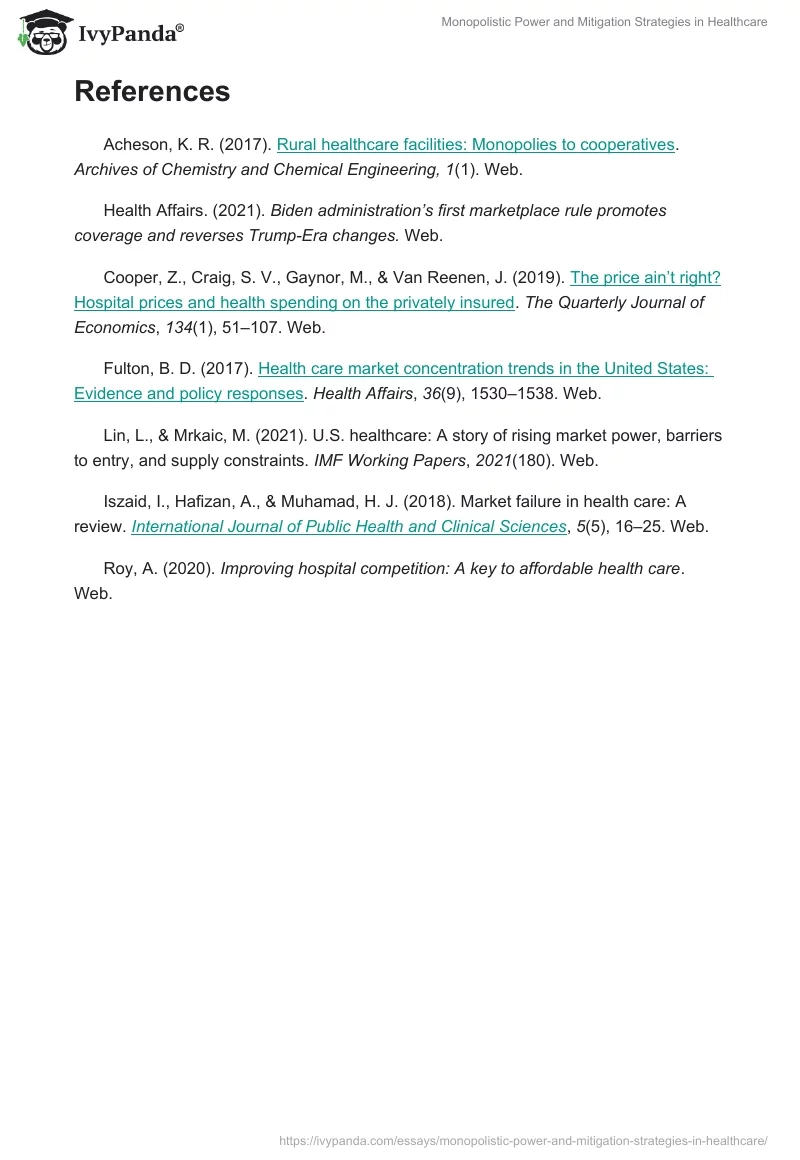 Monopolistic Power and Mitigation Strategies in Healthcare. Page 5