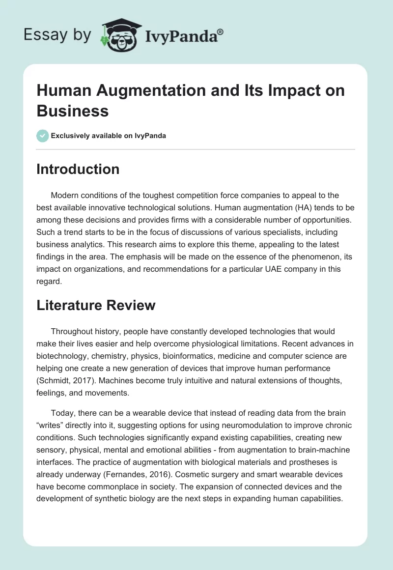 Human Augmentation and Its Impact on Business. Page 1