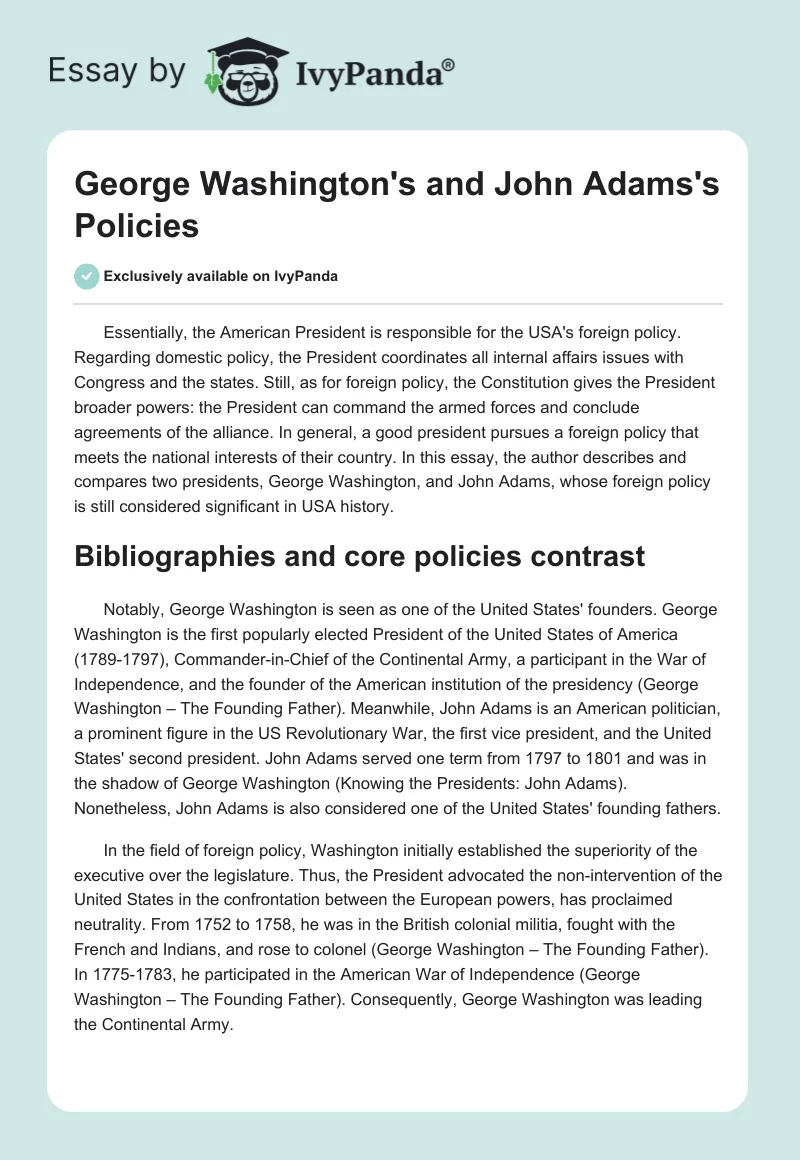 George Washington's and John Adams's Policies. Page 1