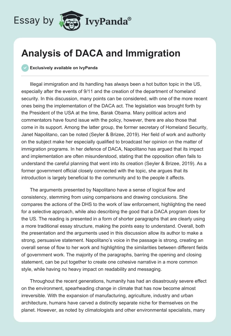 Analysis of DACA and Immigration. Page 1
