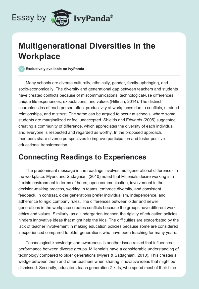 Multigenerational Diversities in the Workplace. Page 1