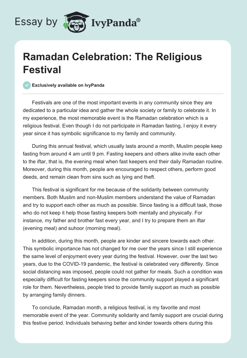 Ramadan Celebration: The Religious Festival. Page 1