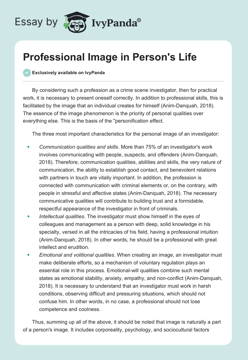 Professional Image in Person's Life. Page 1