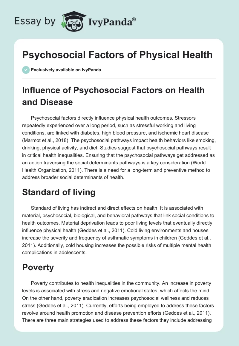 Psychosocial Factors of Physical Health. Page 1