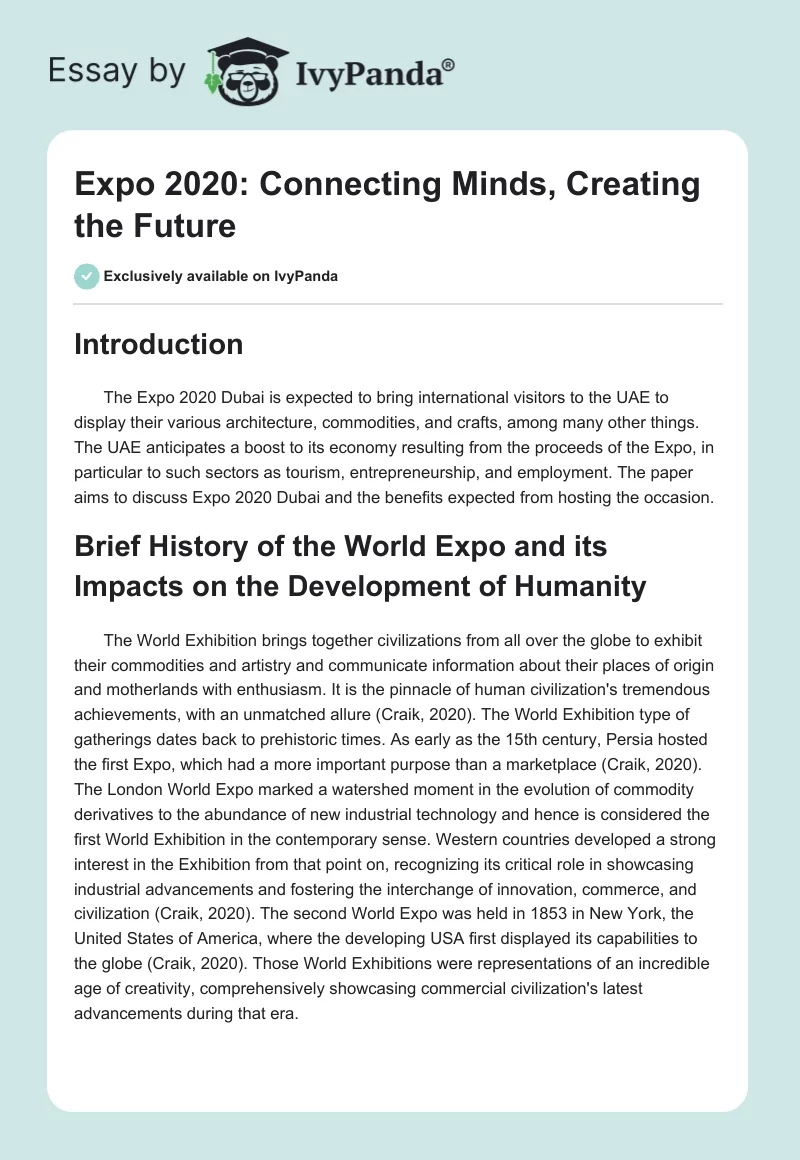 Expo 2020: Connecting Minds, Creating the Future. Page 1