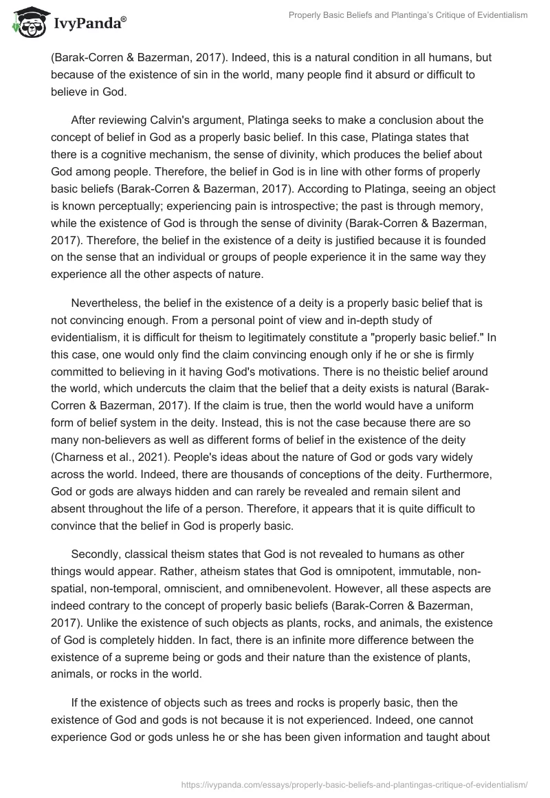 Properly Basic Beliefs and Plantinga’s Critique of Evidentialism. Page 2