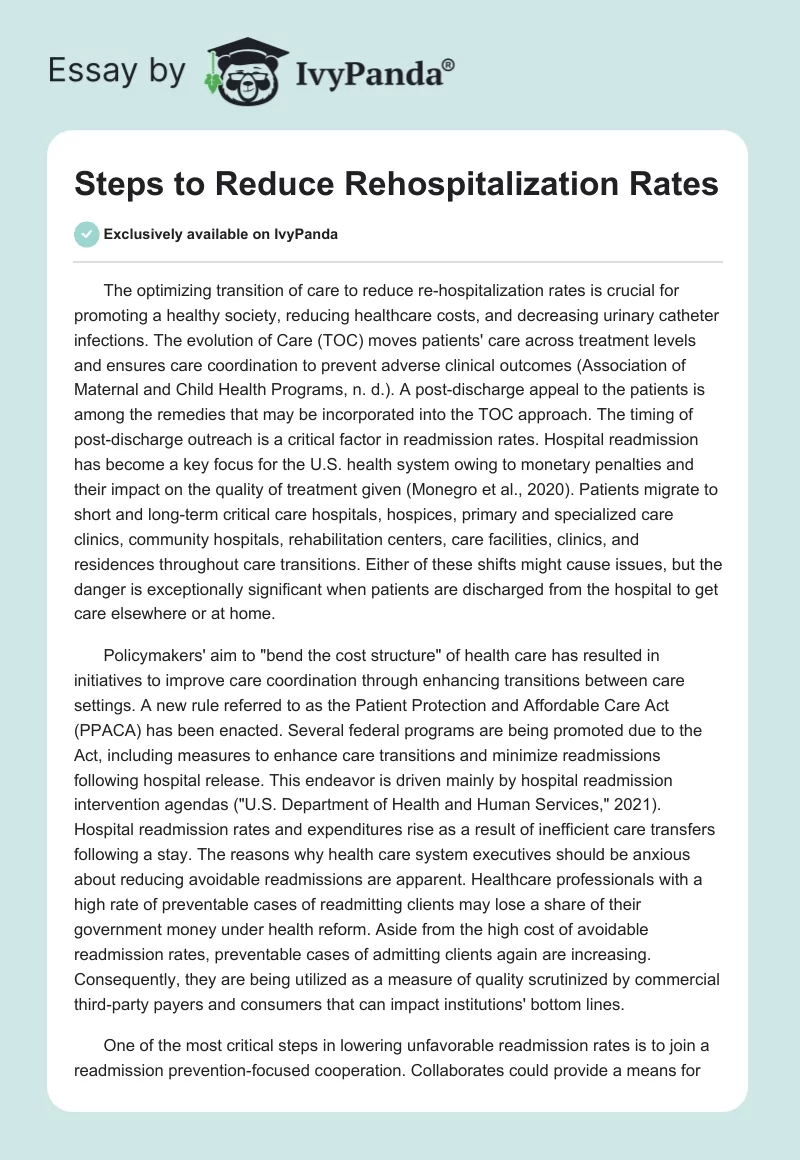 Steps to Reduce Rehospitalization Rates. Page 1