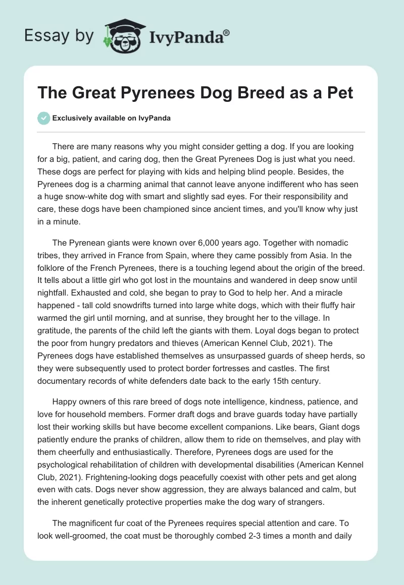 The Great Pyrenees Dog Breed as a Pet. Page 1