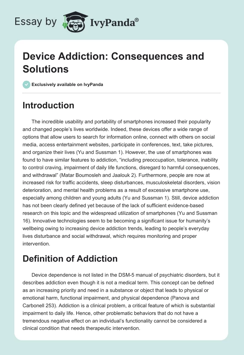 Device Addiction: Consequences and Solutions. Page 1