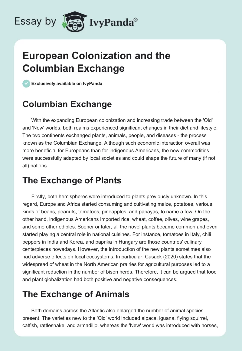 European Colonization and the Columbian Exchange. Page 1