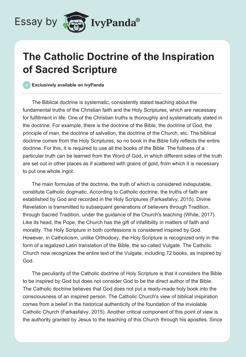 The Catholic Doctrine of the Inspiration of Sacred Scripture. Page 1