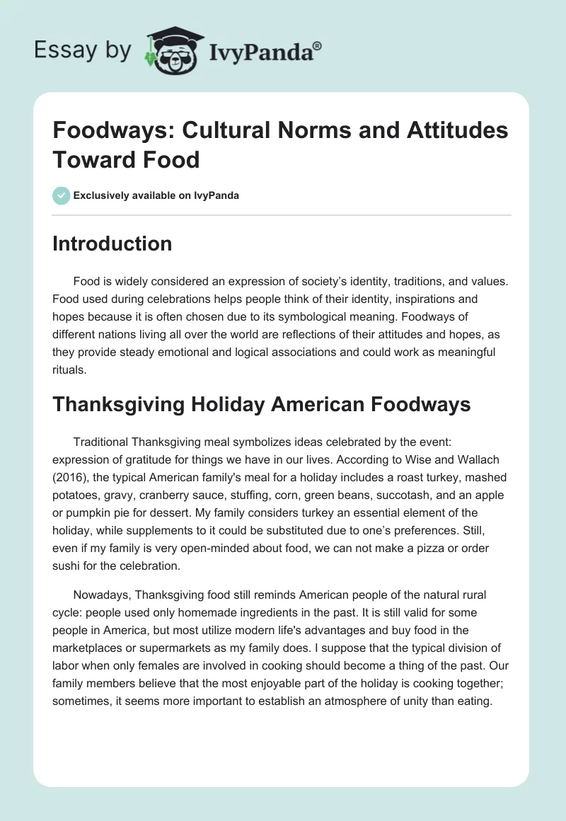 Foodways: Cultural Norms and Attitudes Toward Food. Page 1