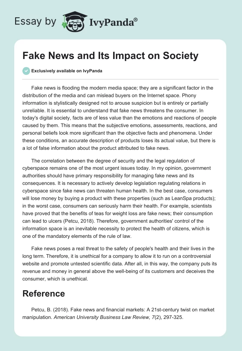 Fake News and Its Impact on Society. Page 1