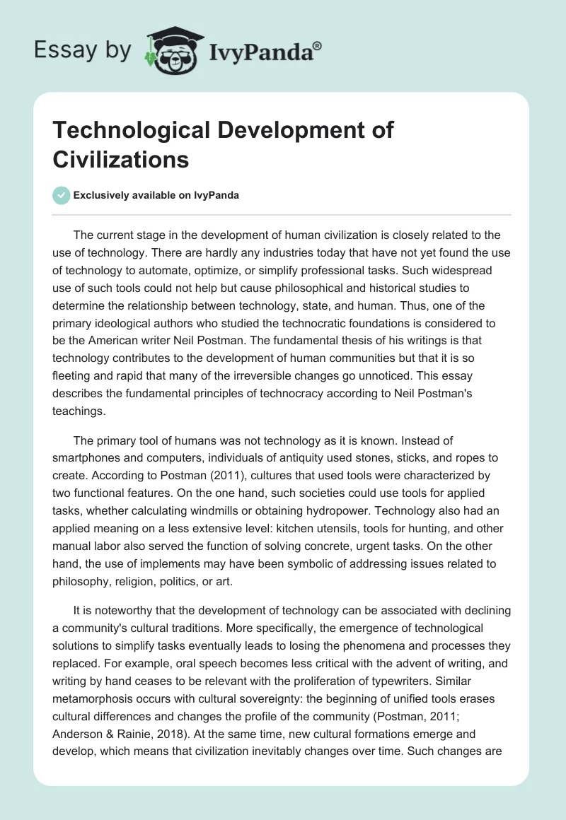 Technological Development of Civilizations. Page 1