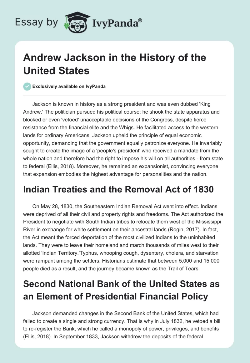 Andrew Jackson in the History of the United States. Page 1