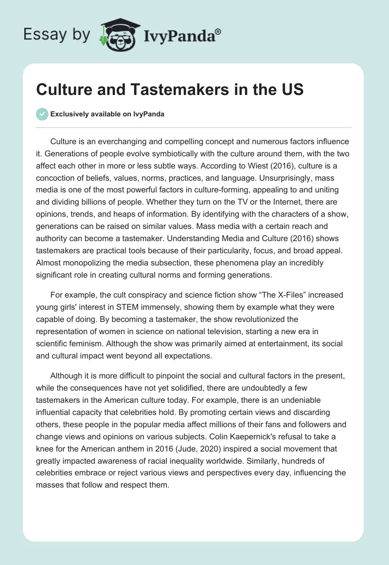 Culture and Tastemakers in the US. Page 1