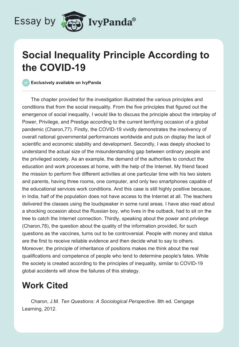 Social Inequality Principle According to the COVID-19. Page 1
