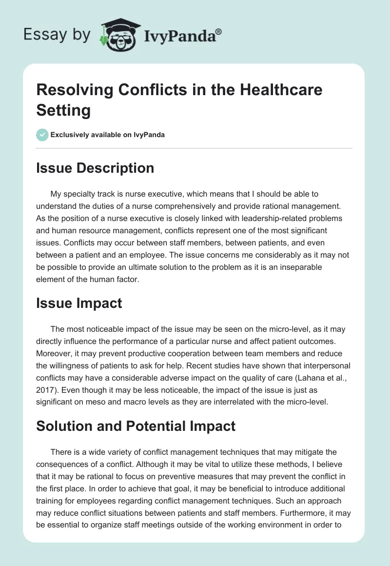 Resolving Conflicts in the Healthcare Setting. Page 1
