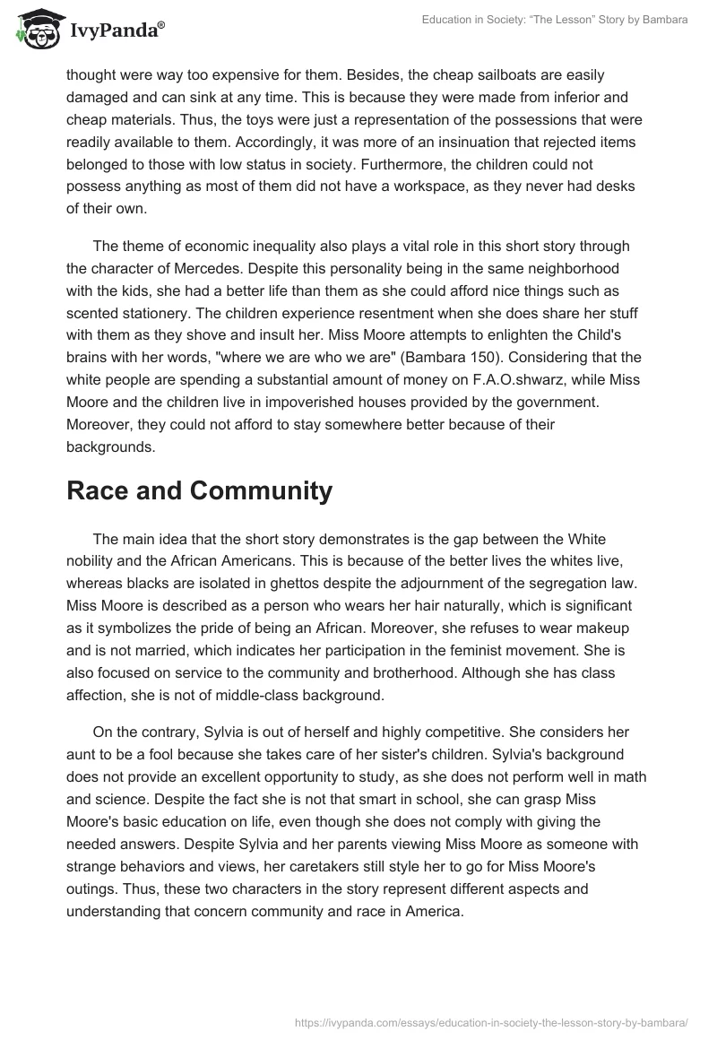 Education in Society: “The Lesson” Story by Bambara. Page 2